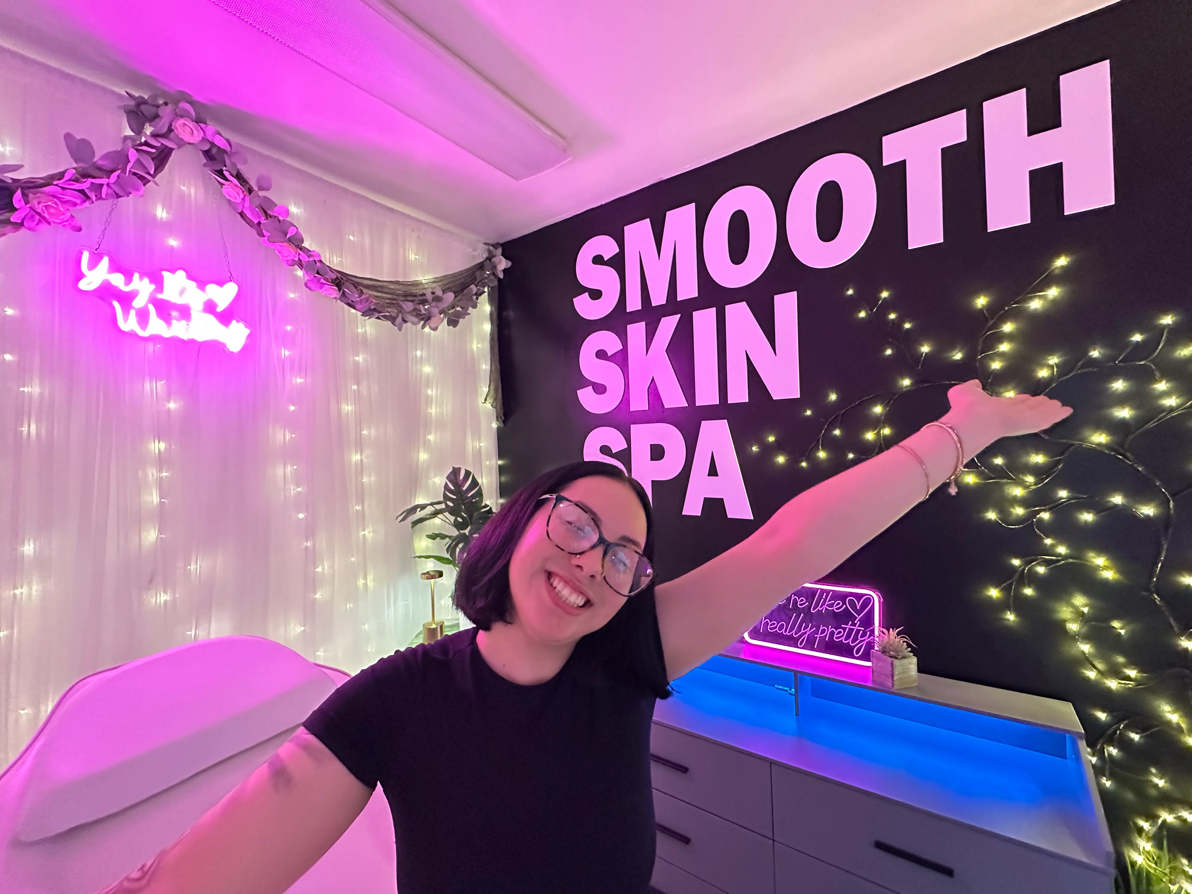 Smooth Skin Spa treatment room with a prepared waxing bed and clean studio setup